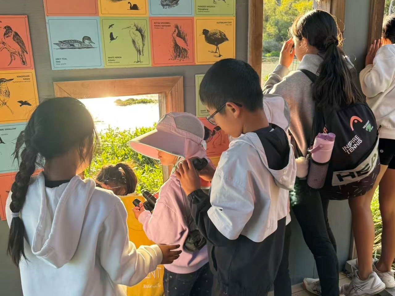 Children from the Marlborough Chinese Community check out the birds at Grovetown Lagoon